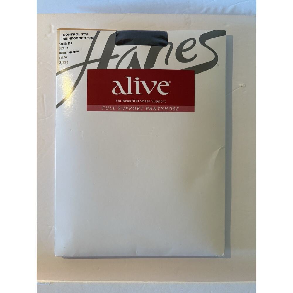 Hanes Alive Control Top Barely Black Reinforced Toe 810 Pantyhose Size F